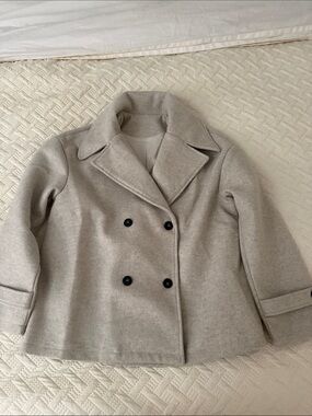 Wool Blend Double-Breasted Peacoat Jacket - Light Gray